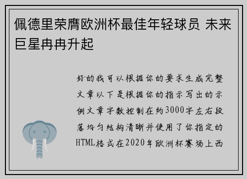 佩德里荣膺欧洲杯最佳年轻球员 未来巨星冉冉升起